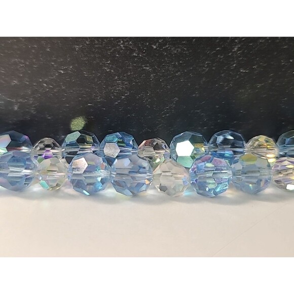 Aurora Borealis Crystal Blue And Clear Adjustable Beaded Necklace Vintage - Picture 6 of 10